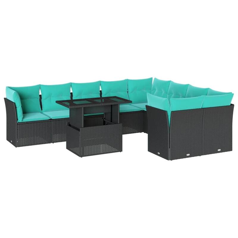 vidaXL 10 Piece Patio Sofa Set with Cushions Black/Brown/Gray Poly Rattan - 24.4 x 24.4 x 27.2
