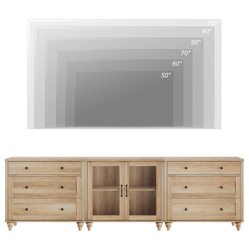 Farmhouse TV Stand with Glass Door, Oak