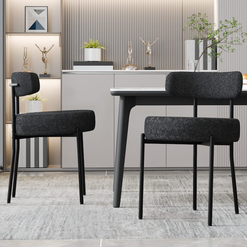 XINMICS Upholstered Boucle Dining Chairs with Black Metal Legs