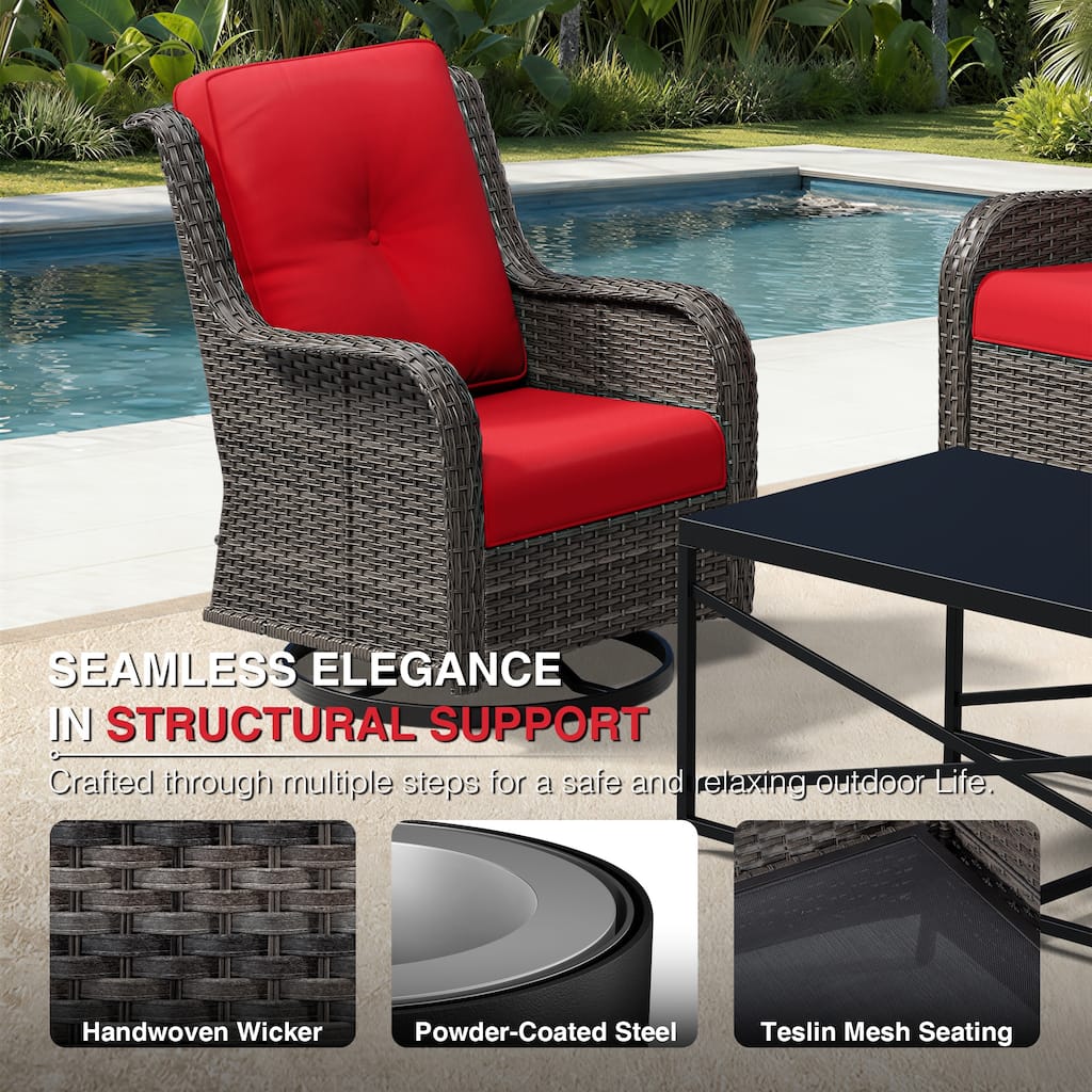 Cozywor Brown Wicker Patio Swivel Rocking Chair (Set of 2)