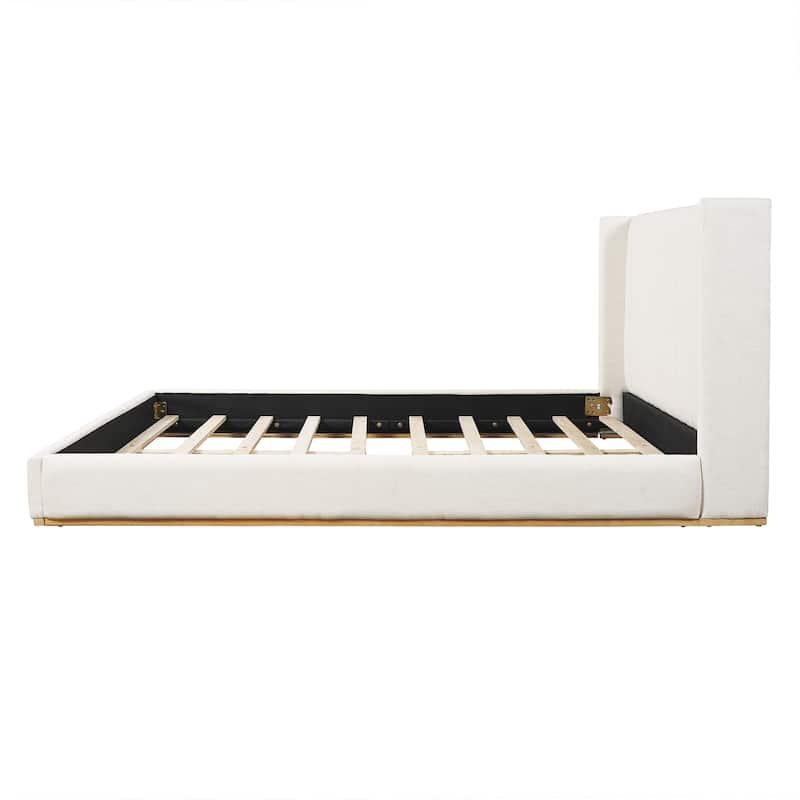 Christopher Knight Home - Modern Minimalist Upholstered Linen Platform Bed Frame with Wingback Headboard, Wood Slat Support