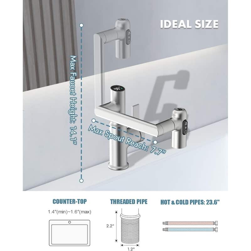 Lefton Rotatable Bathroom Faucet with Temperature Display in Fahrenheit (Batteries-Free), BF2204