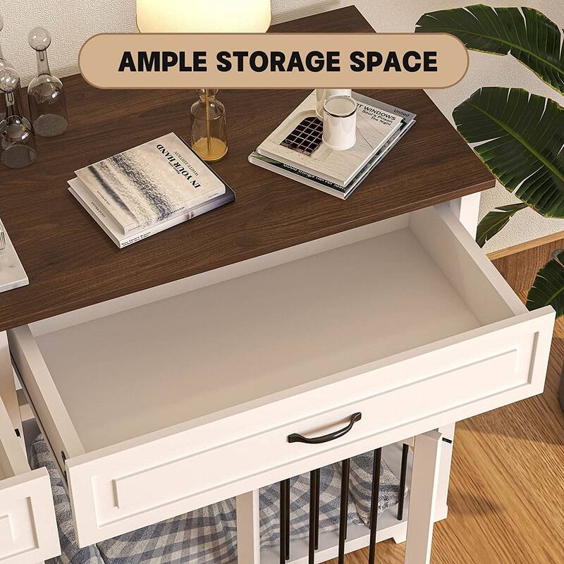 Spacious Dog Crate Furniture w/Convenient Drawers Dog Kennel Solution