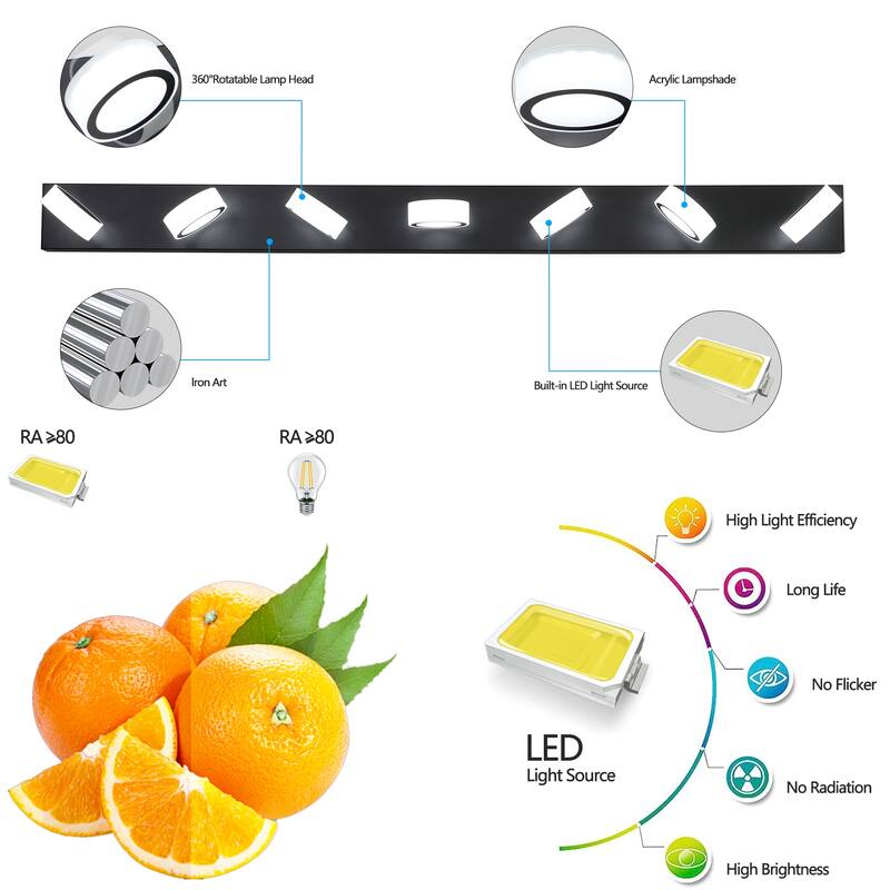 52" Modern 7-Light LED Vanity Light Fixture - with Acrylic Light Shades - Energy-Efficient Bathroom Wall Sconce