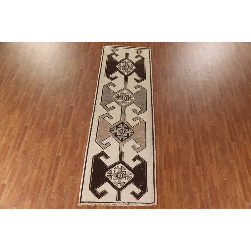 Anatolian Tribal Oriental Runner Rug Handmade Wool Carpet - 3'7"x 11'7"