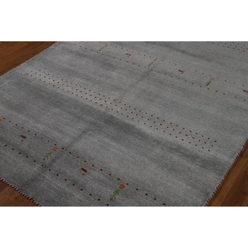 Hand Knotted Oriental 100% Wool Carpet Tribal Animal Pictorial Greys & Charcoal Gabbeh Area Rug - 7' 10'' X 5' 0''