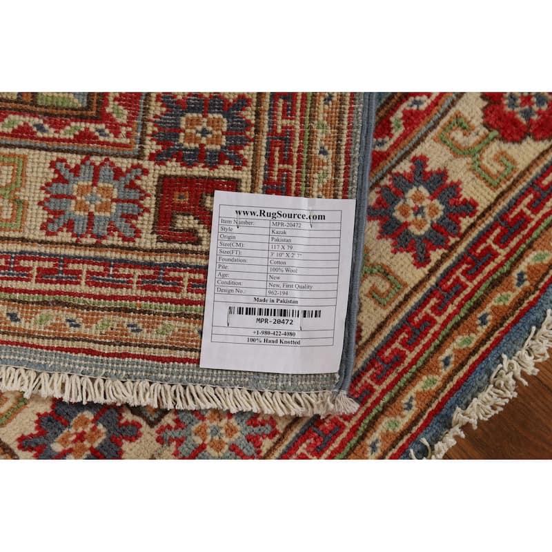 Light Blue Kazak Foyer Rug Handmade Wool Carpet - 2'7"x 3'10"