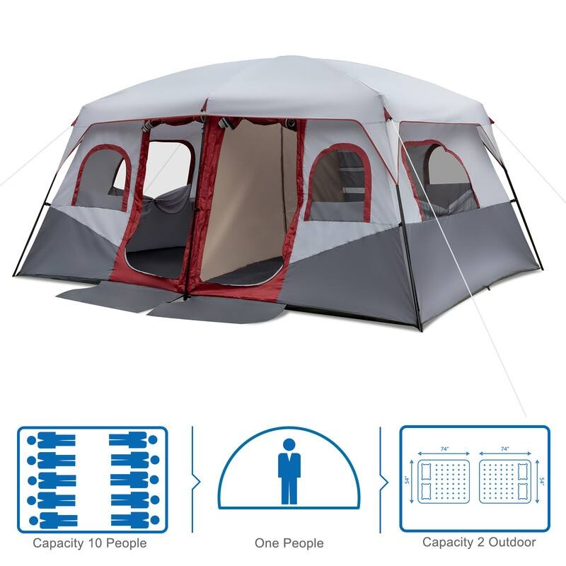 10 Person 2 Room Huge Tent with Storage Pockets for Family Camping Tent