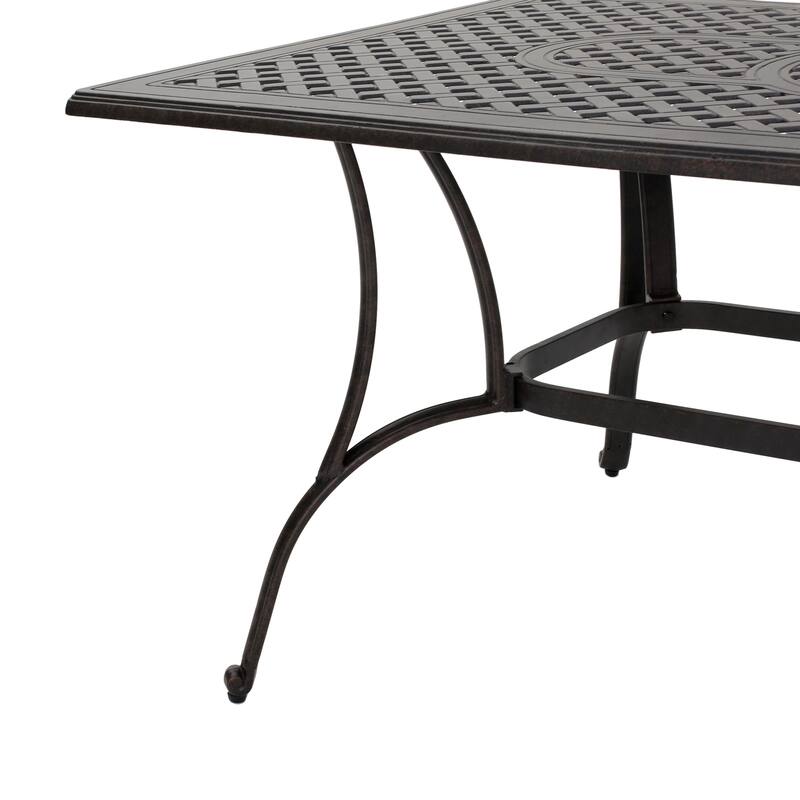 Roomfitters Outdoor Cast Aluminum Rectangular Dining Table with Lattice Design, Rust Resistant Bronze
