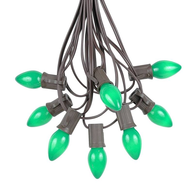 25 Foot C7 Ceramic Christmas Light Set, Hanging String Lights, Brown Wire