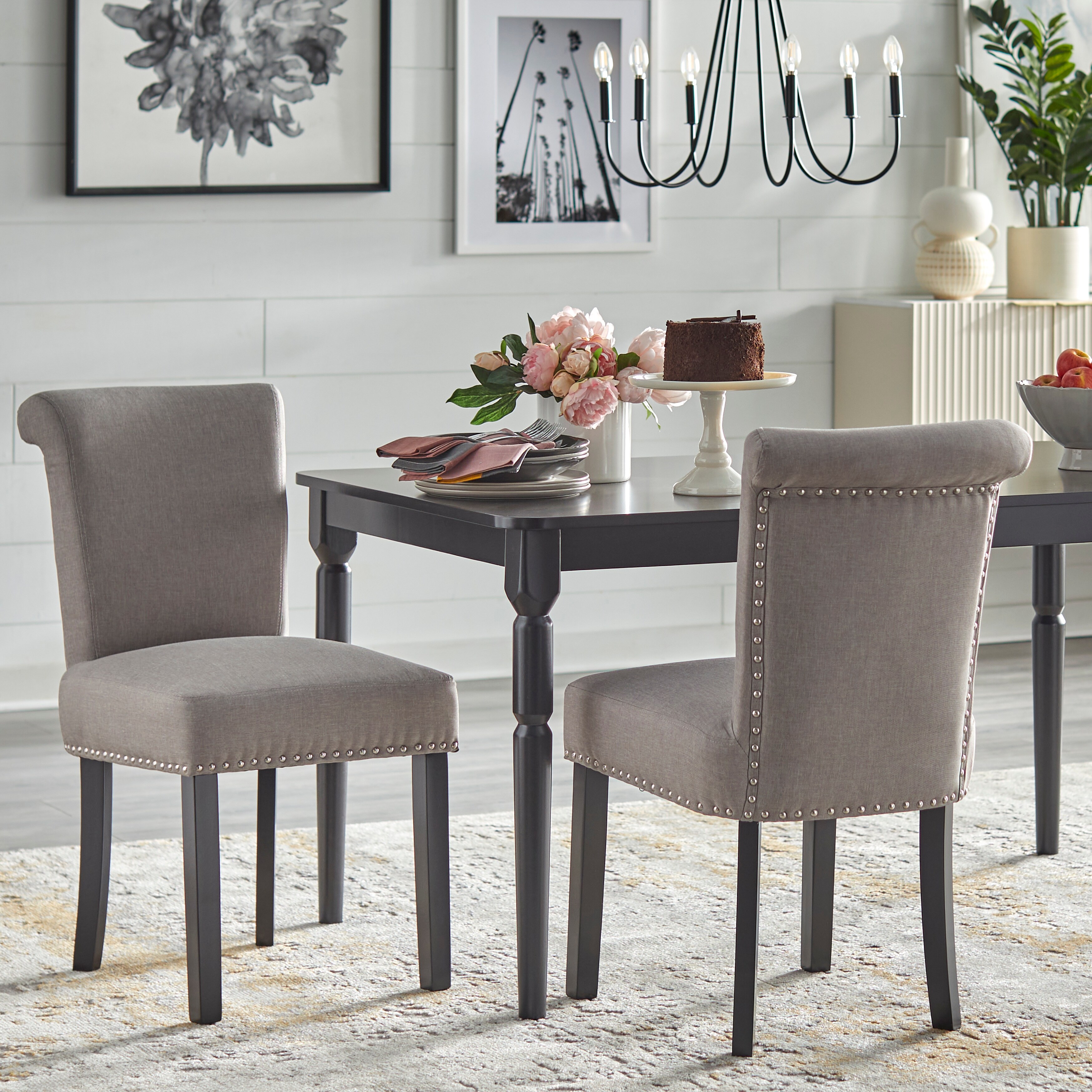 Dining Room Grey Parsons Chair Simple Living Adeline Nailhead