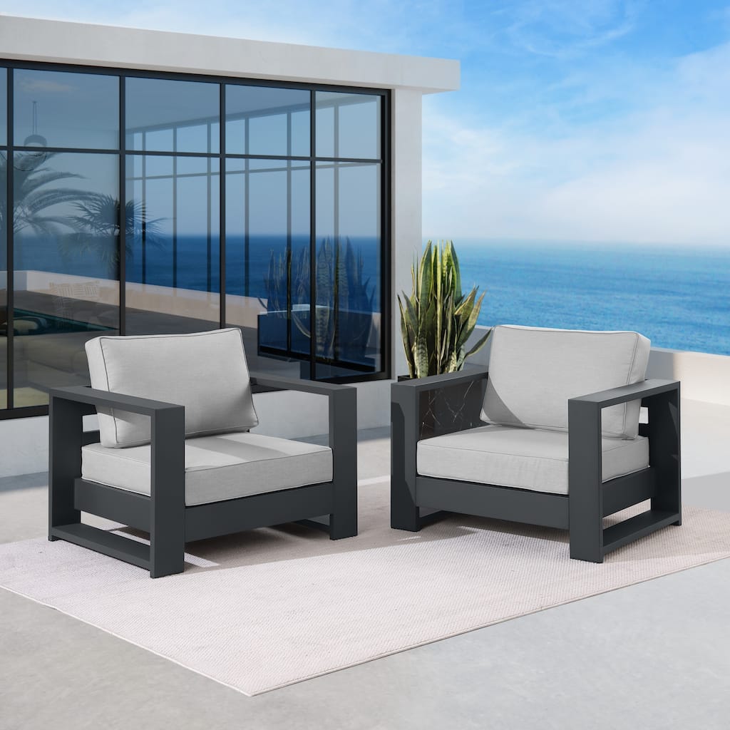 Benton 37.40" Outdoor Aluminum Armchair Set (Set of 2)