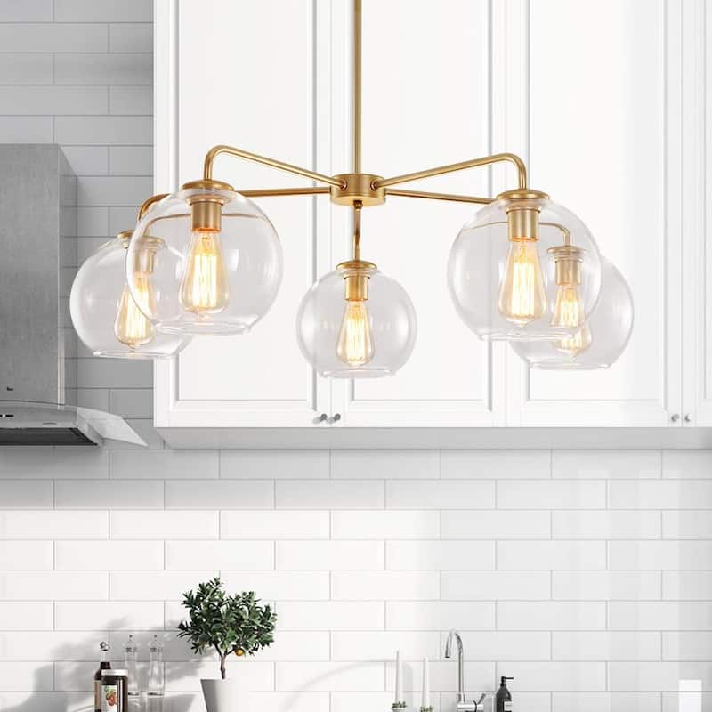 Mid-century 5-Light Glass Globe Bubble Round Chandelier - 35in Wide