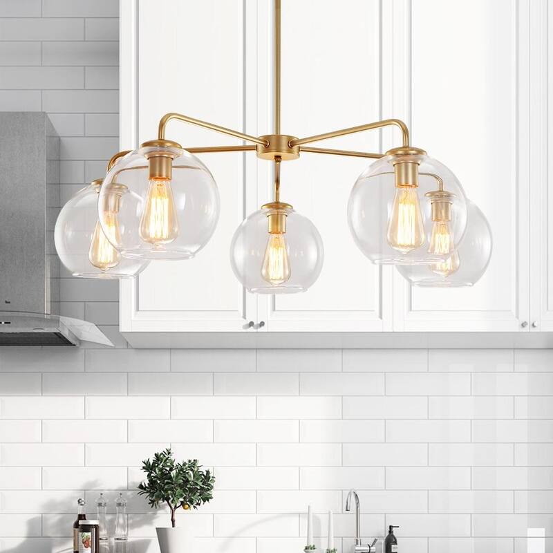 Mid-century 5-light Glass Globe Bubble Round Chandelier - 35in Wide