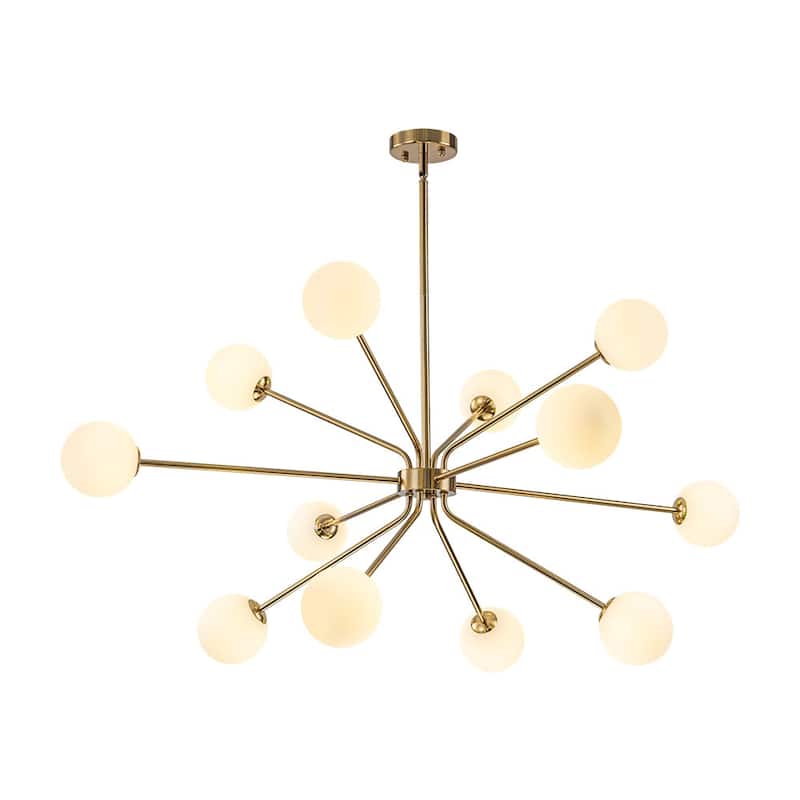 Mid-Century Linear Milky Glass Globe Bubble Sputnik Chandelier