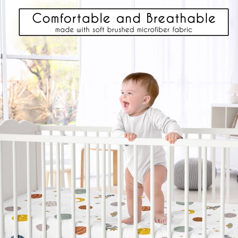 Sweet Jojo Designs Space Themed Boy Fitted Crib Sheet - Moon & Stars, Whimsical, Outerspace, Galaxy Planets, Rockets Ship, Moons