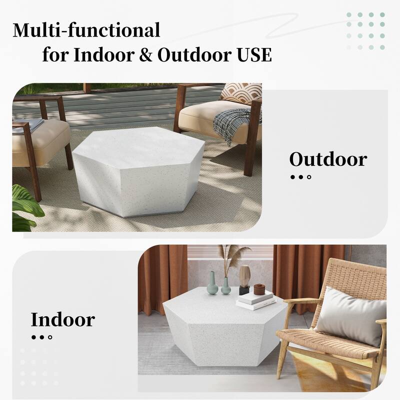 35-Inch Outdoor Side Table, Magnesium Oxide Hexagonal Coffee Table with Rain Cover