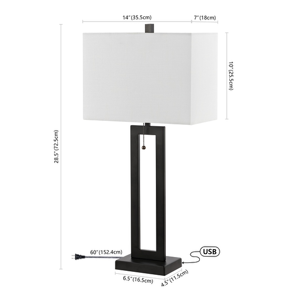 Lucie 28.5 Vintage Industrial Iron LED Table Lamp with Pull Chain and USB Charging Port Set of 2 by JONATHAN Y On Sale Bed Bath Beyond 36372767