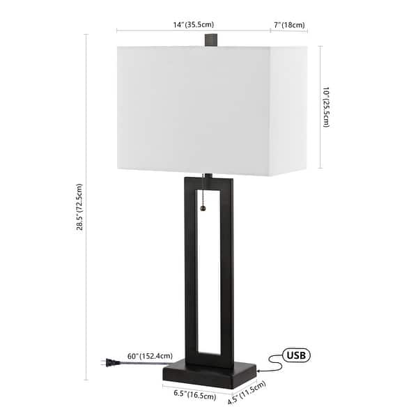 dimension image slide 2 of 3, Lucie 28.5" Vintage Industrial Iron LED Table Lamp with Pull-Chain and USB Charging Port, (Set of 2) by JONATHAN Y