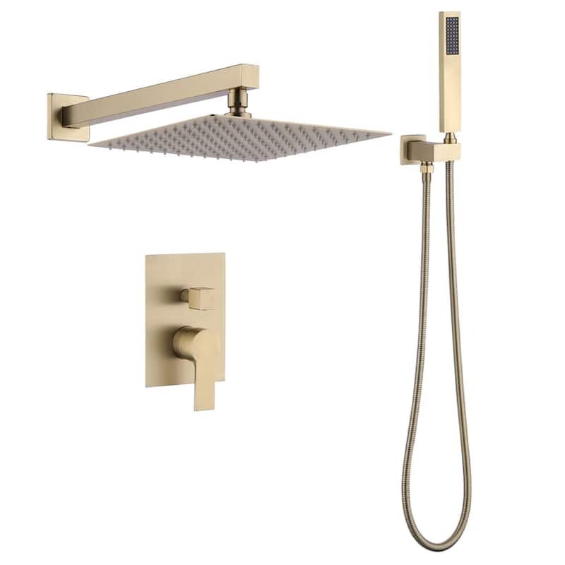 Topcraft Wall Mounted Rain Shower System with Handheld Showerhead - Brushed Gold - 12inch