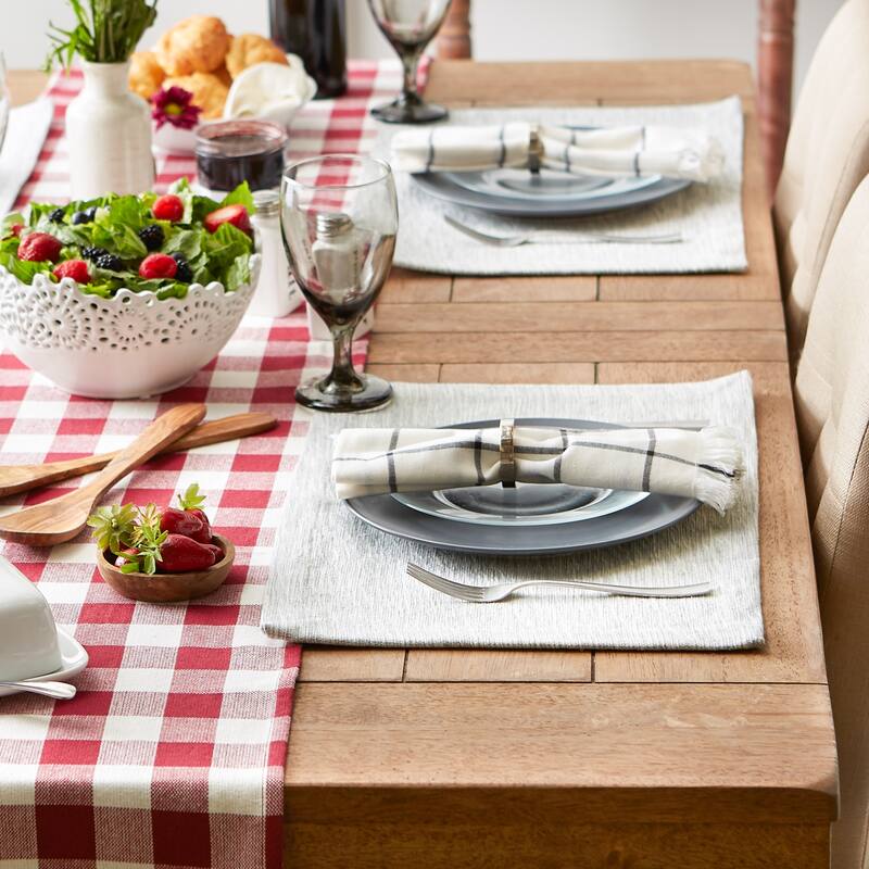 Light Grey And Off-White Tonal Recycled Cotton Slubby Rib Placemat (Set of 6) 13x19