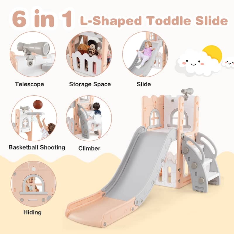 Costway 6 in 1 L-shaped Toddle Slide for Toddlers Age 1-3 Baby Slide