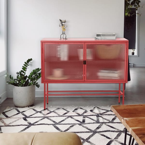 Credenza Sideboard Buffet with Fluted Glass Doors Detachable Shelves - Bed Bath & Beyond