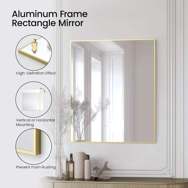 30 x 36 Inch Shatterproof Wall Mount Metal Frame Mirror