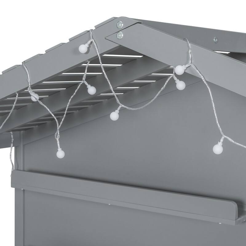 Twin Size House Bed with Shelves, House Bed with Window and Sparkling Light Strip on the Roof