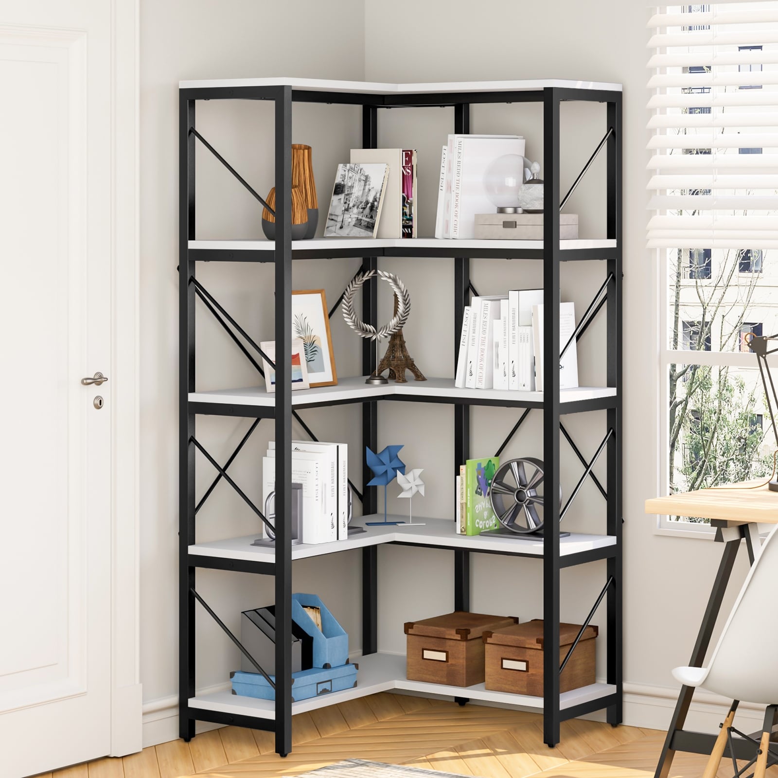 Metal corner outlet bookcase