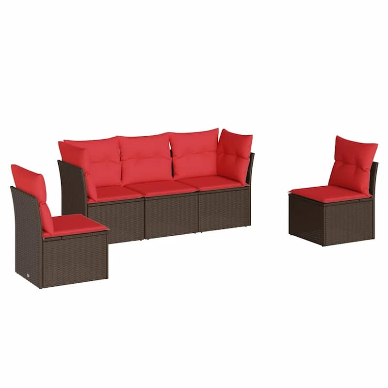 vidaXL 5/6 Piece Patio Sofa Set with Cushions Brown/Gray Poly Rattan - 24.4 x 24.4 x 27.2