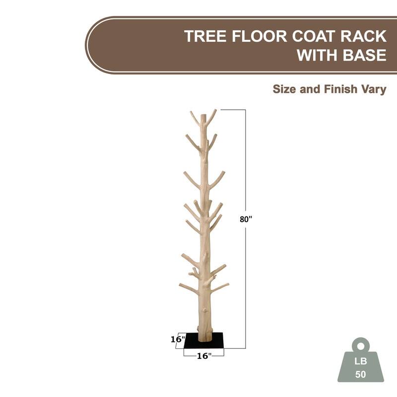 Mangosteen Tree Floor Coat Rack w/ Iron Stand, 80 Inch Tall, Natural Wood and Black (Size Vary, No Two Are The Same)