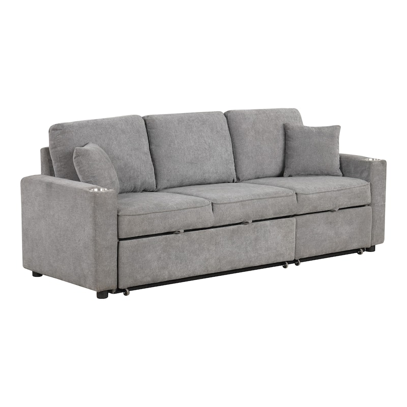 Furniture of America Durem Modern Space-Saving Sleeper Sofa Sectional with Cup Holders