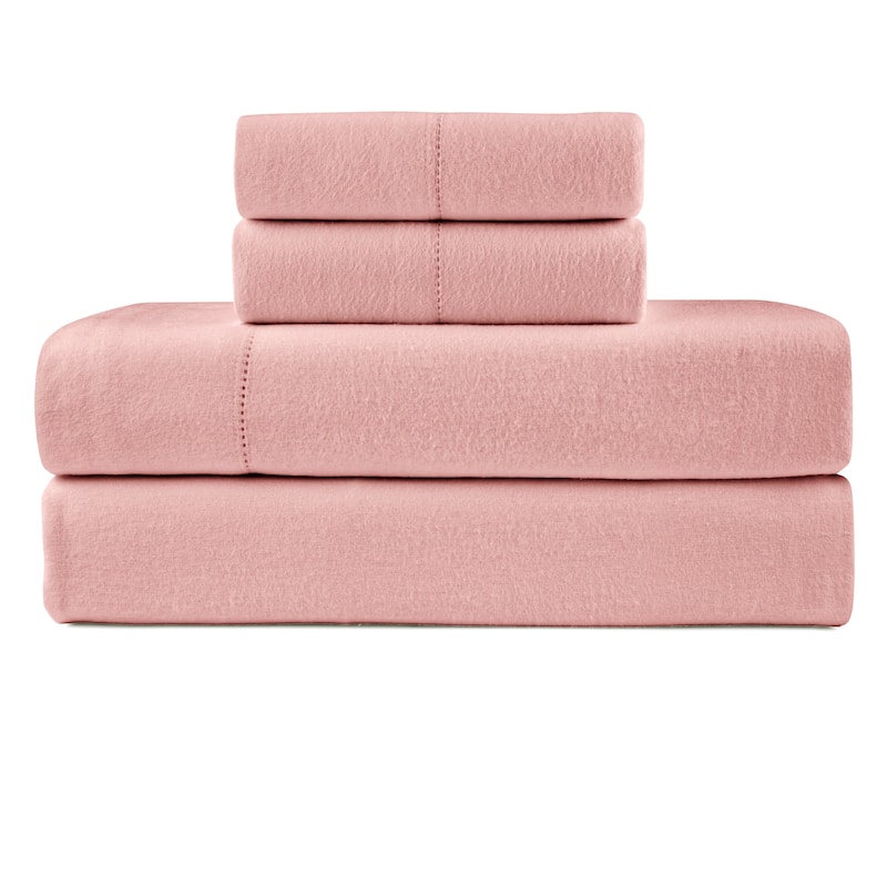 Pointehaven Solid Cotton 180 GSM Deep Pocket Oversized Brushed Flannel Sheet Set