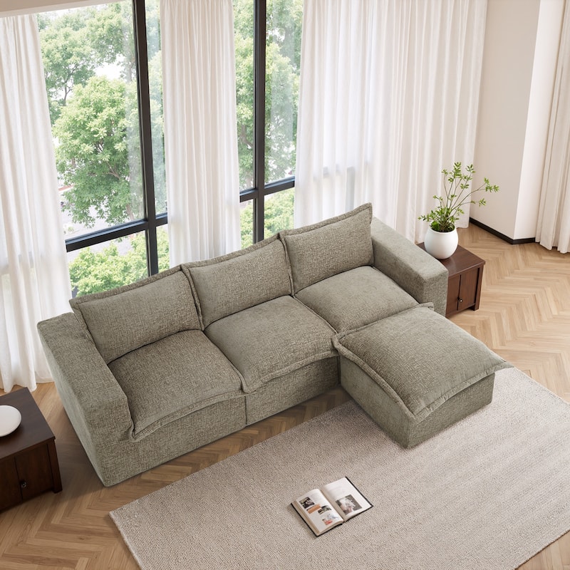 Chenille No Assembly Modular Sectional Sofa Cloud Couch with Ottoman