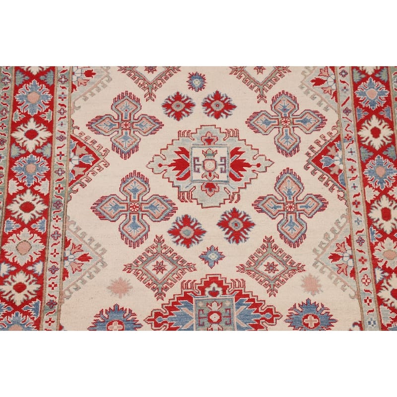 Geometric Kazak Oriental Rug Hand-Knotted Bedroom Wool Carpet - 5'0" x 6'10"