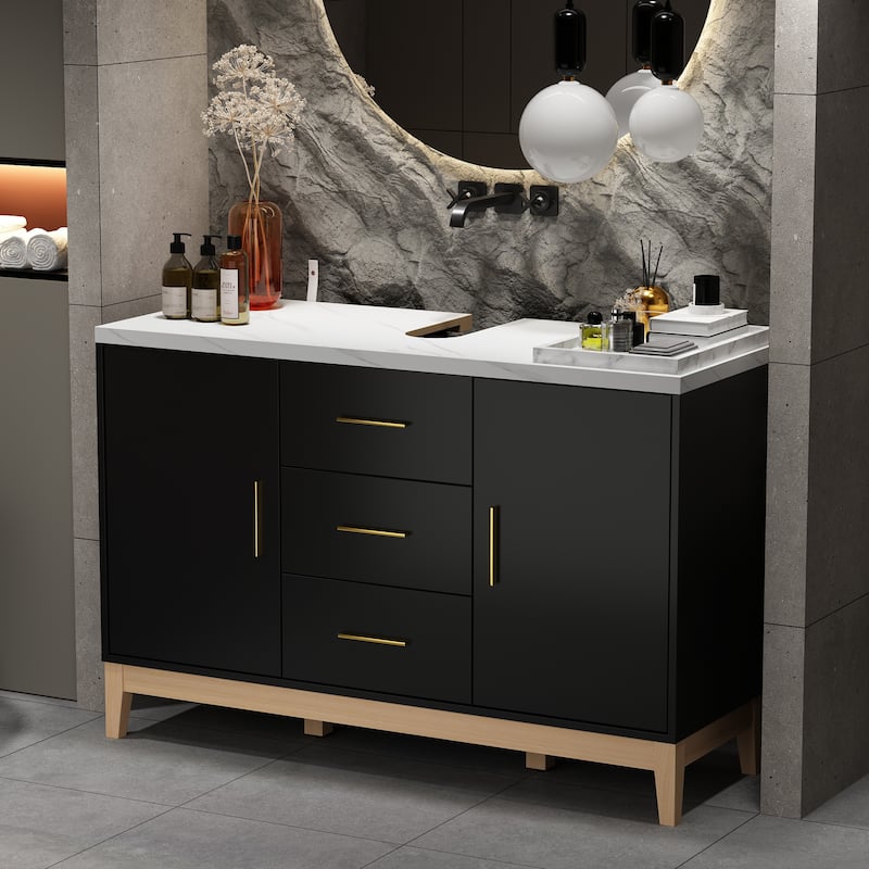 47.2" Stylish & Spacious: Modern Black Bathroom Vanity Set