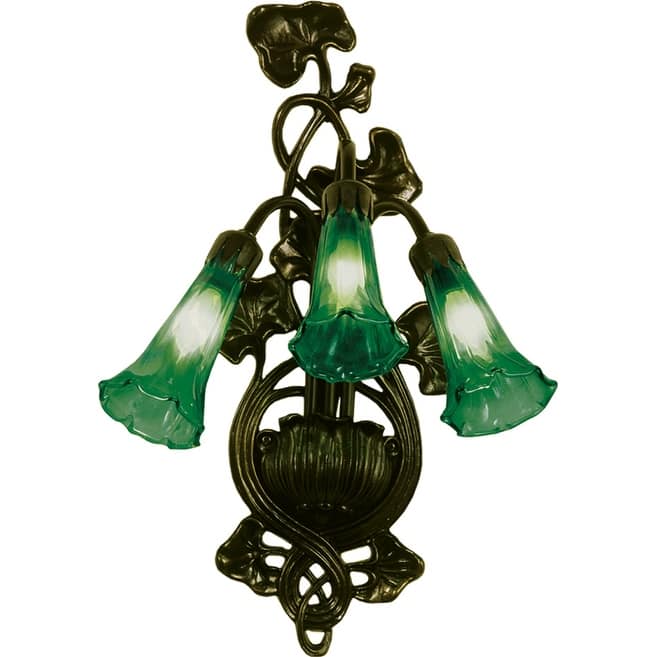 Meyda Tiffany Lilies 11" Wide 3 Light Wall Sconce with Art Glass Shade - Green
