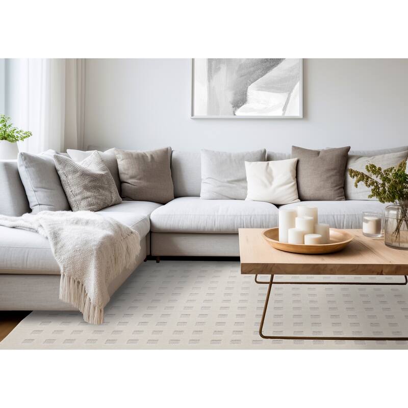 Oslo Collection - Carved Small Squares Checkered Area Rug