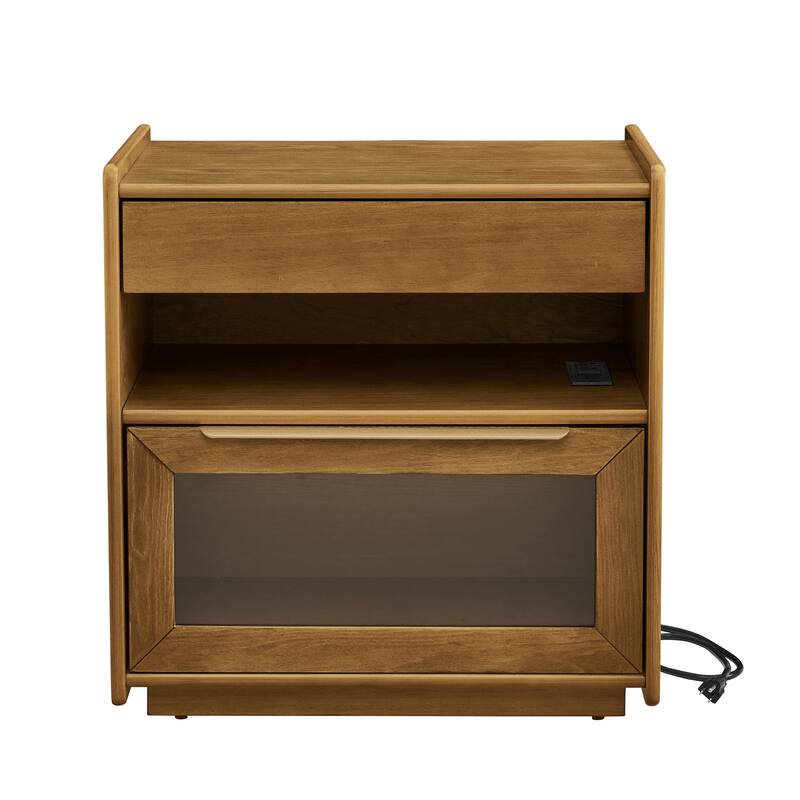 Nightstand with Charging Station and Outlet Hole and 2 Drawers