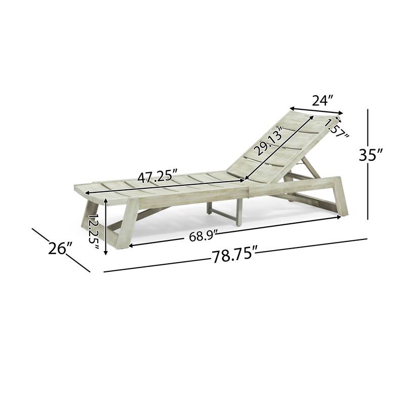 Set of 2 Wood Chaise Lounge with Adjustable Backrest and Curved Slatted for Poolside Patio Garden