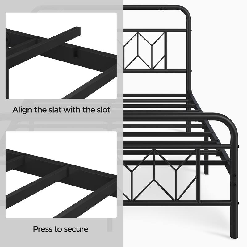Yaheetech Metal Bed Frame with Diamond Pattern Headboard
