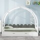 preview thumbnail 2 of 7, Twin Size Pine Wood Frame Platform Bed with Stretchable Vaulted Roof, Children's Bed with Recess Handle, White+Gray