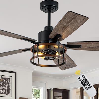 Bella Depot 52" Industrial Caged Ceiling Fan with Light and Remote 6-Speed Modern Reversible Large Fan DC Motor