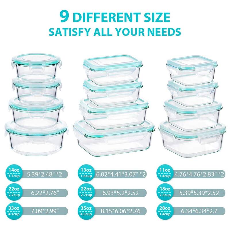 Glass Food Storage Containers with Lids, [24 Piece] Meal Prep, Airtight Bento Boxes, BPA Free & Leak Proof