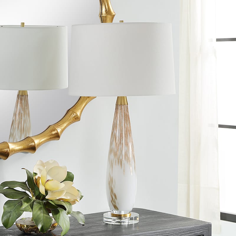 Uttermost Lyra White & Gold Table Lamp - 29"H,   Shade 10"H x 15"Dia.
