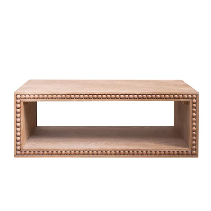 47.6 Inches, Modern Farmhouse Style Coffee Table Rectangular Center Table with Open Storage Shelves, for Living Room‌