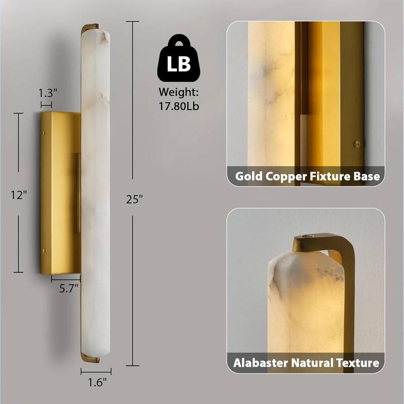 KAYLA Alabaster Wall Sconce, 19" Natural Marble Wall Sconce