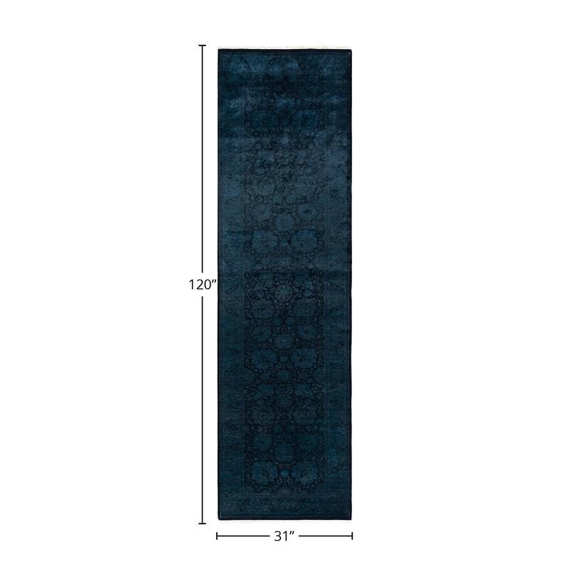 Fine Vibrance, One-of-a-Kind Hand-Knotted Runner Rug - Black, 2' 7" x 10' 0" - 2' 7" x 10' 0"