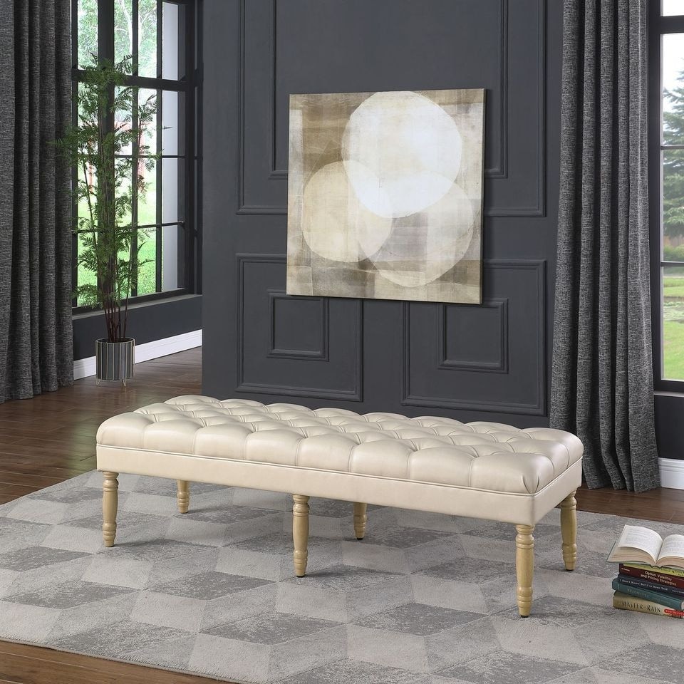 HomePop Classic Tufted Top Long Bench - Faux Leather